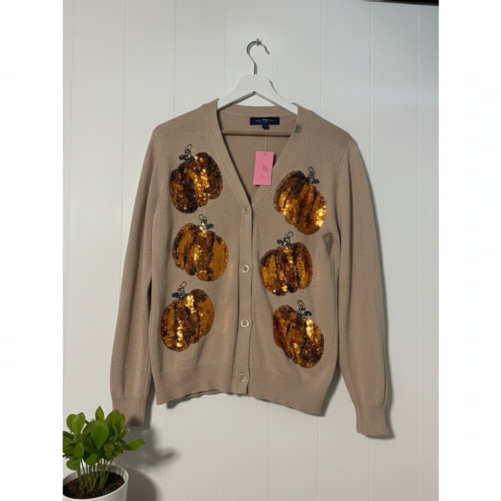 Simply Southern Pumpkin Sequin Cardigan NWT Women's Large Fall Sweater - Picture 3 of 8